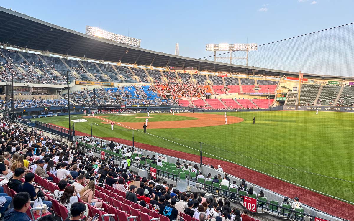 Watching a game at Jamsil Baseball Stadium in Seoul, Korea